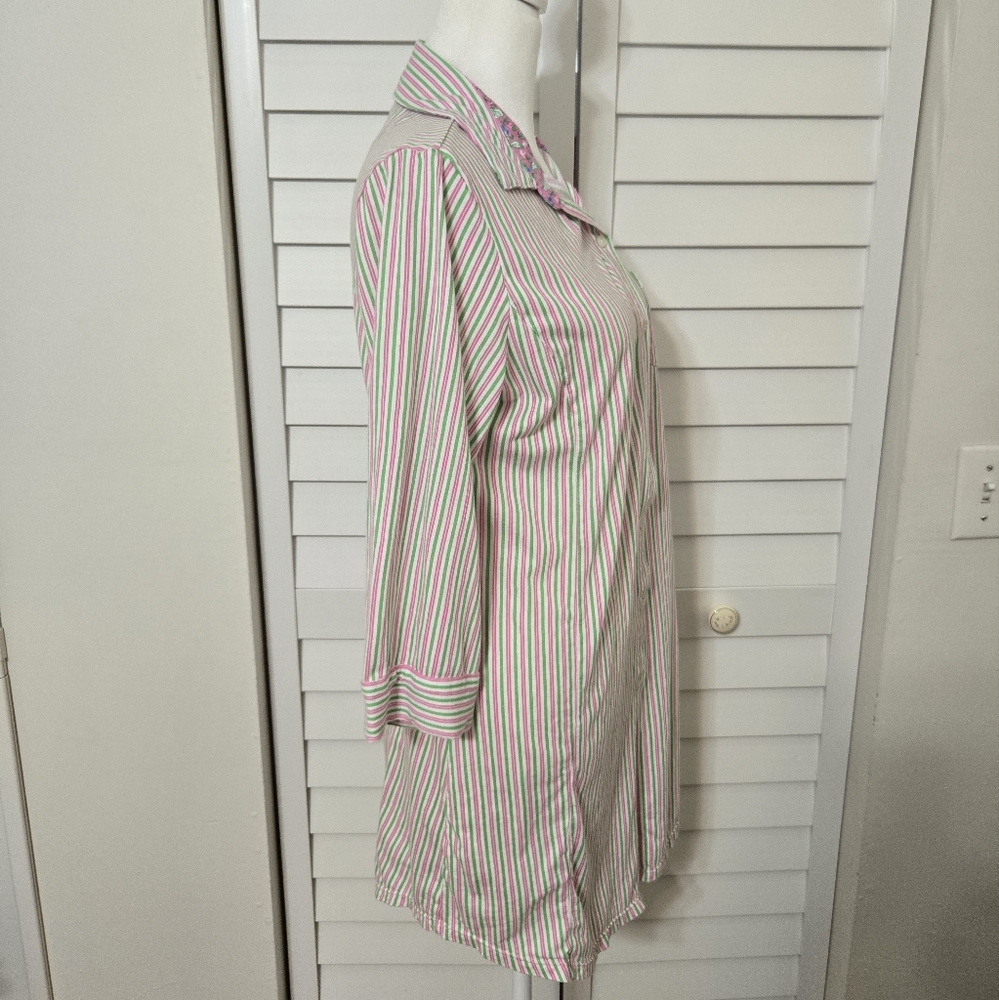 Lauren Ralph Lauren Pajama Womens Size L Pink Green Striped Gown Long Sleeve - Picture 4 of 13